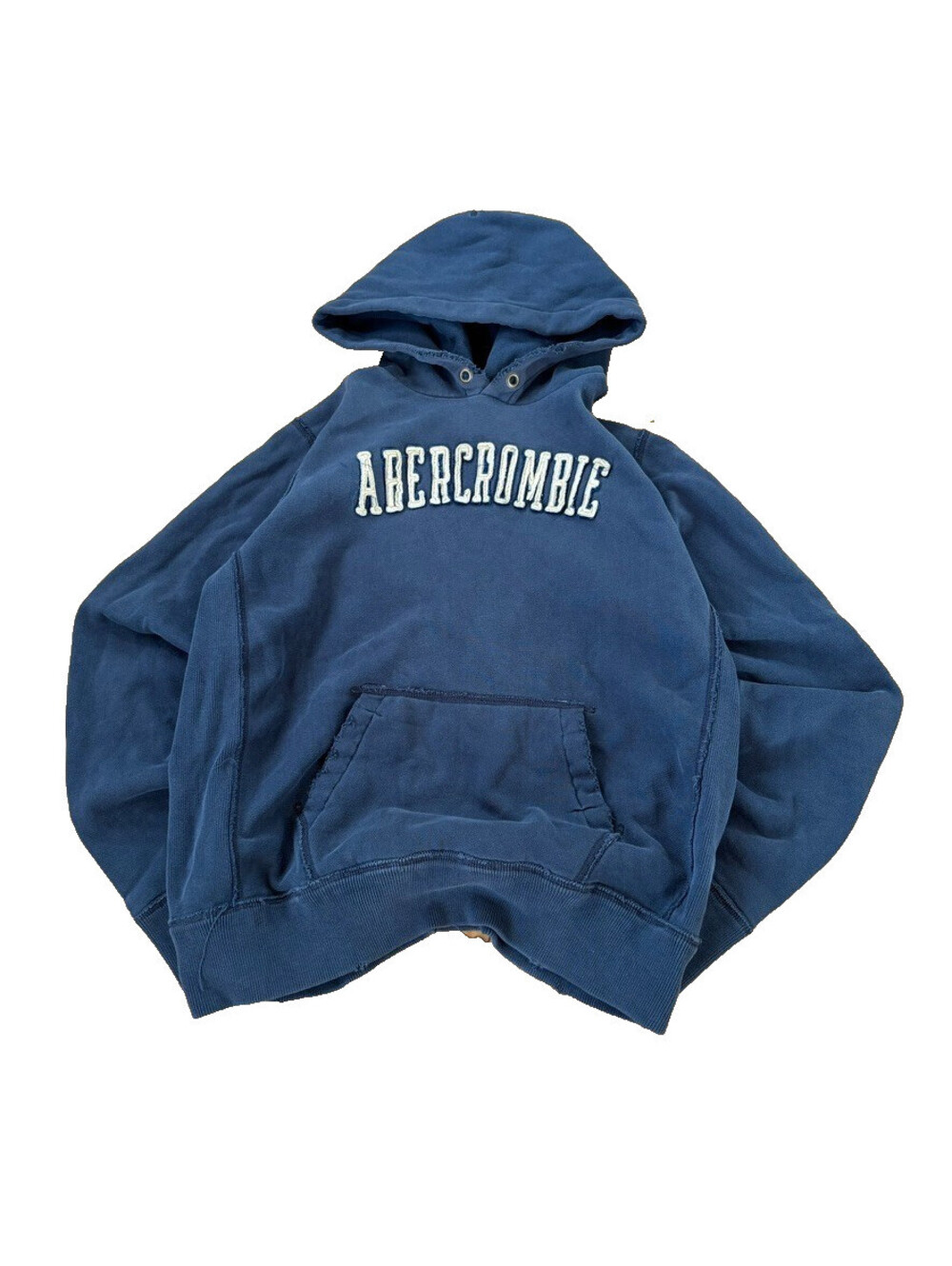 VTG Abercrombie Hoodie L Navy Y2K Distressed Spellout 22x26